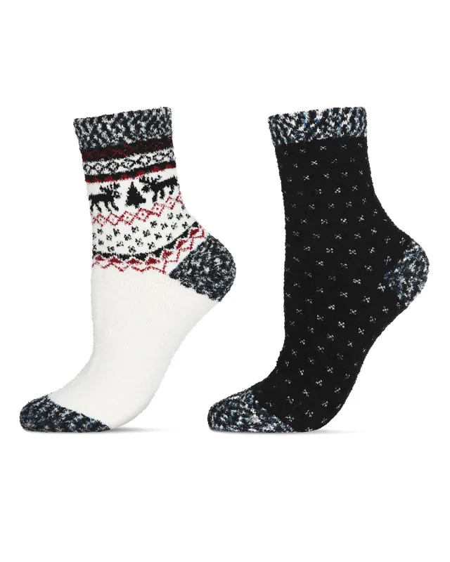 Women's 2 Pair Pack Fairisle Border Cloud Soft Crew Socks sold by MeMoi