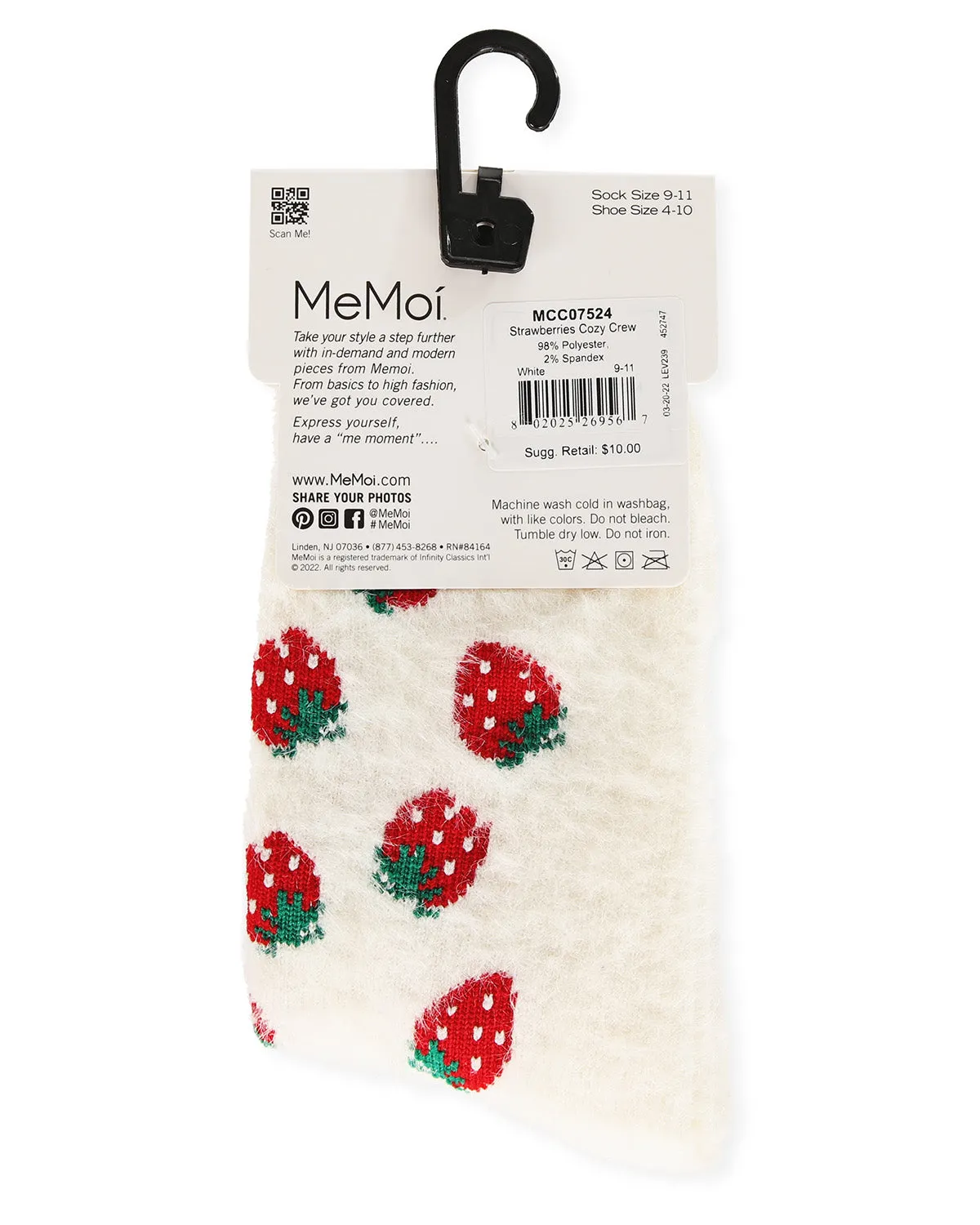 Women's Strawberries Cozy Crew Socks sold by MeMoi product image thumbnail 3