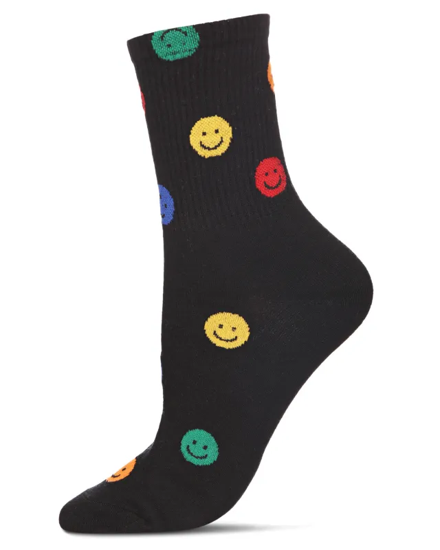 Women's Happy Days Cotton Blend Smiley Face Crew Sock sold by MeMoi
