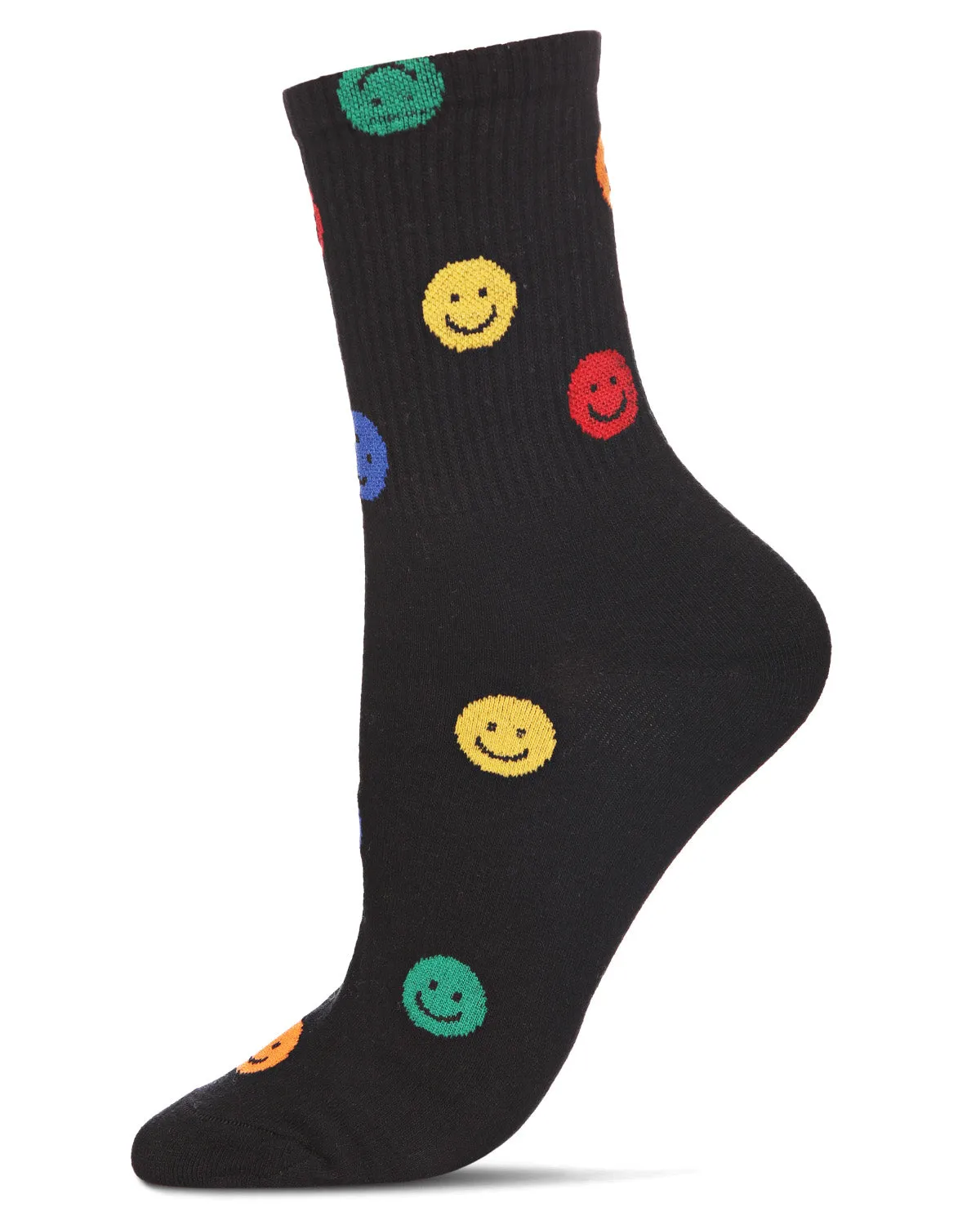 Women's Happy Days Cotton Blend Smiley Face Crew Sock sold by MeMoi