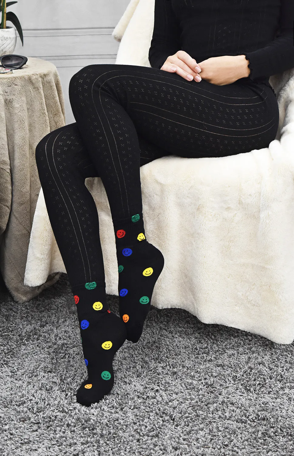 Women's Happy Days Cotton Blend Smiley Face Crew Sock sold by MeMoi product image thumbnail 2