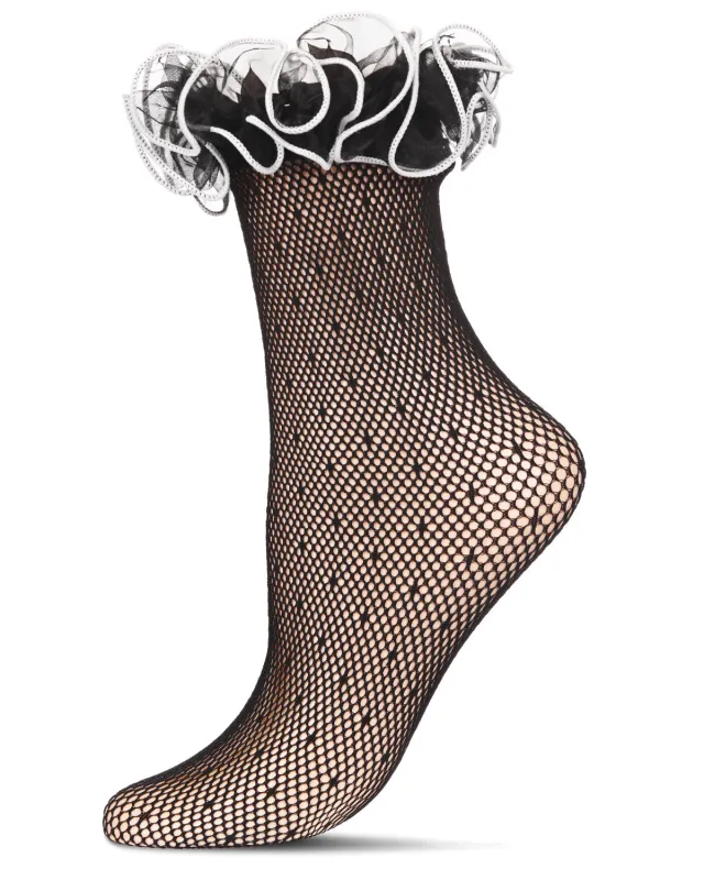 Women's Swiss Dot Ruffle Lace Cuff Sheer Crew Socks sold by MeMoi