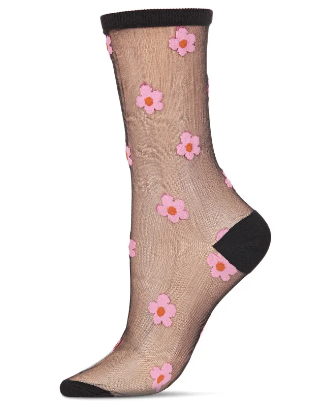 Women's Delightful Daisies Sheer Crew Socks sold by MeMoi