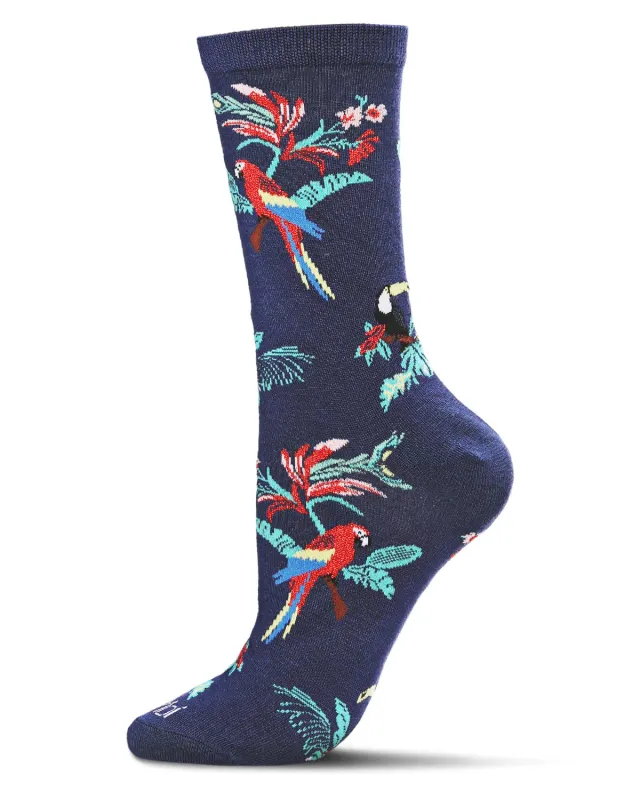 Tropical Parrots Bamboo Blend Crew Socks sold by MeMoi