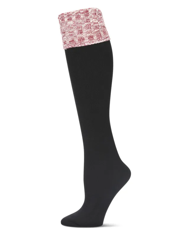 Slub Rib Turn Cuff Fleece Knee High Socks sold by MeMoi