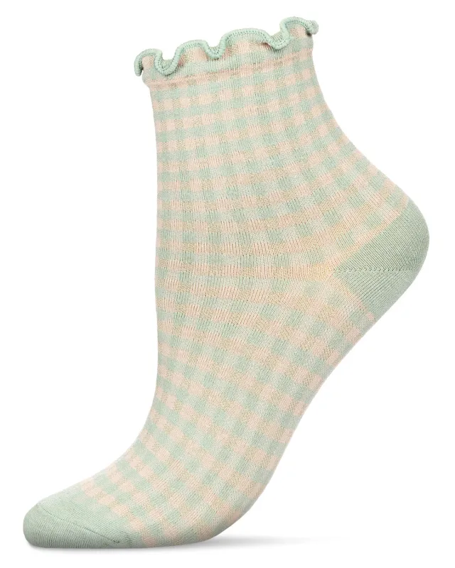 Women's Gingham Cotton Blend Ruffle Cuff Anklet Socks sold by MeMoi