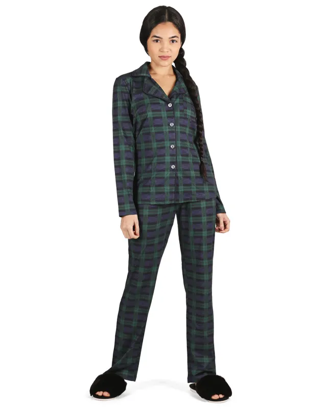 2 Piece Women's Plaid Cotton-Blend Notch-Collar Button-Down Pajama Set In a Bag made by MeMoi
