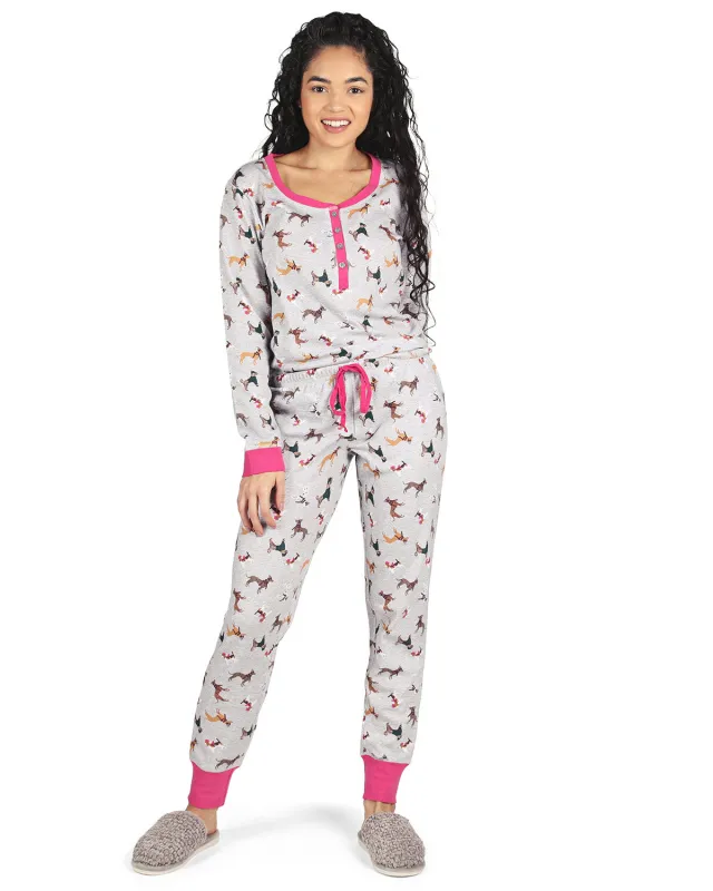Women's Henley Cotton-Rich Pajama Set with Dog Print sold by MeMoi