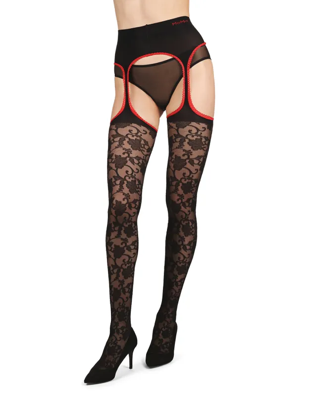 Women's Secret Garden Suspender 30 Denier Sheer Pantyhose sold by MeMoi