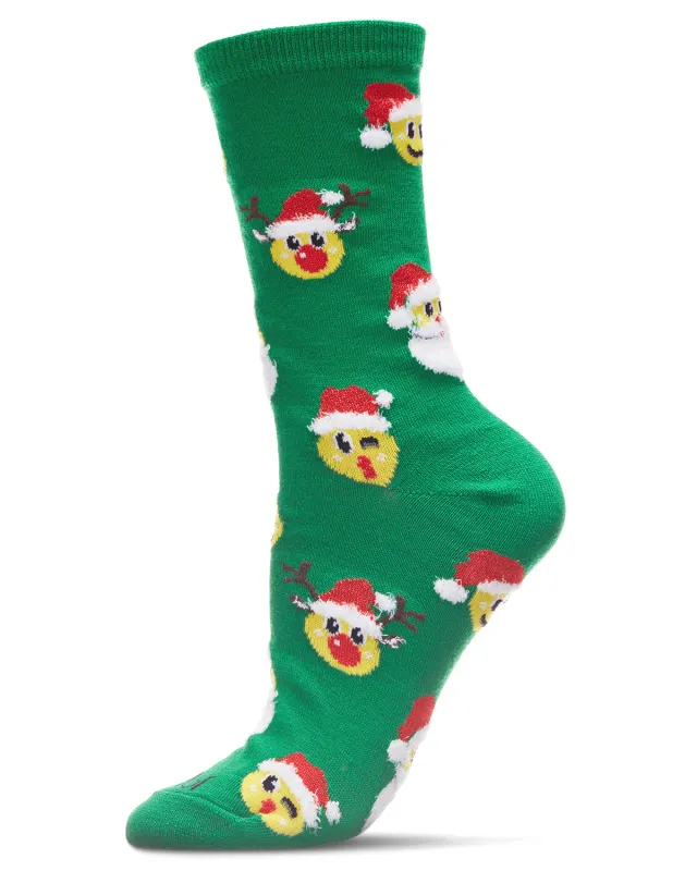 Women's Smiley Santa Holiday Crew Socks sold by MeMoi
