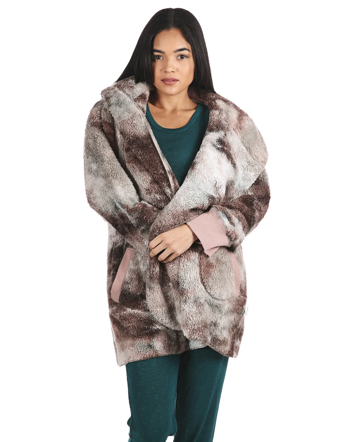 Women's Tie Dye Plush Hooded Cardigan Sweater sold by MeMoi product image thumbnail 2