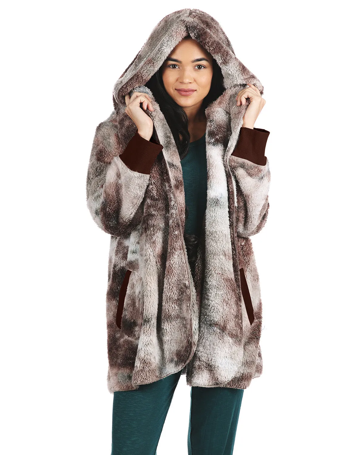 Women's Tie Dye Plush Hooded Cardigan Sweater sold by MeMoi