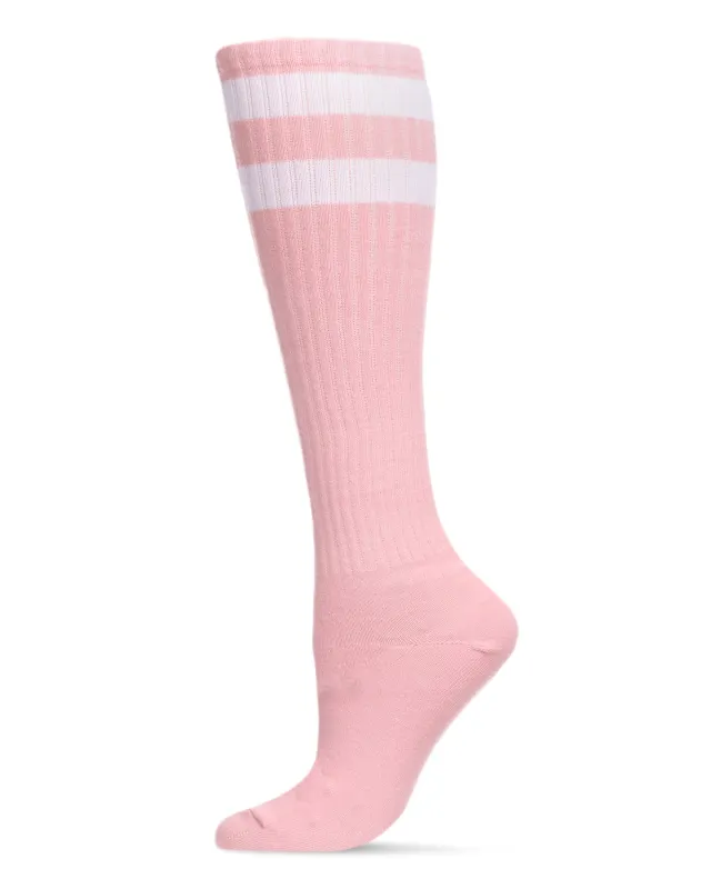 Women's Ribbed Rugby Athletic Stripe Knee High Socks sold by MeMoi