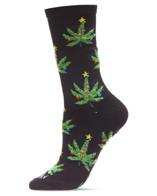 Women's Pot Leaf Christmas Trees Holiday Crew Socks sold by MeMoi