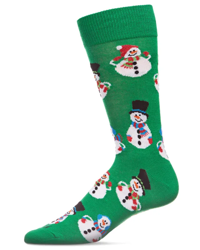 Men's Jolly Holiday Happy Snowmen Novelty Crew Socks sold by MeMoi