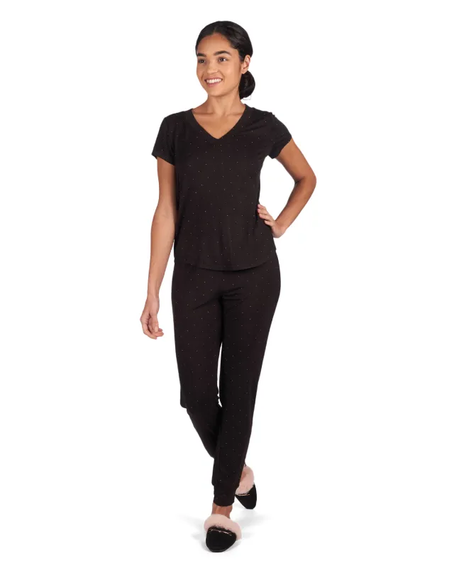 Women's Polka Dot Bamboo Blend Short Sleeve V-Neck Top sold by MeMoi