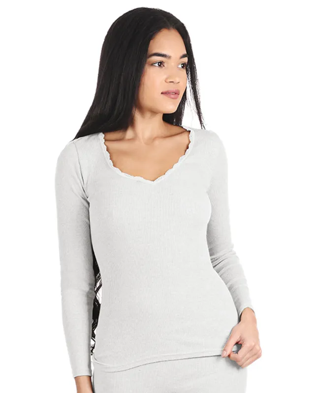 Women's Organic Cotton Seamless Rib Lace Long Sleeve Top sold by MeMoi
