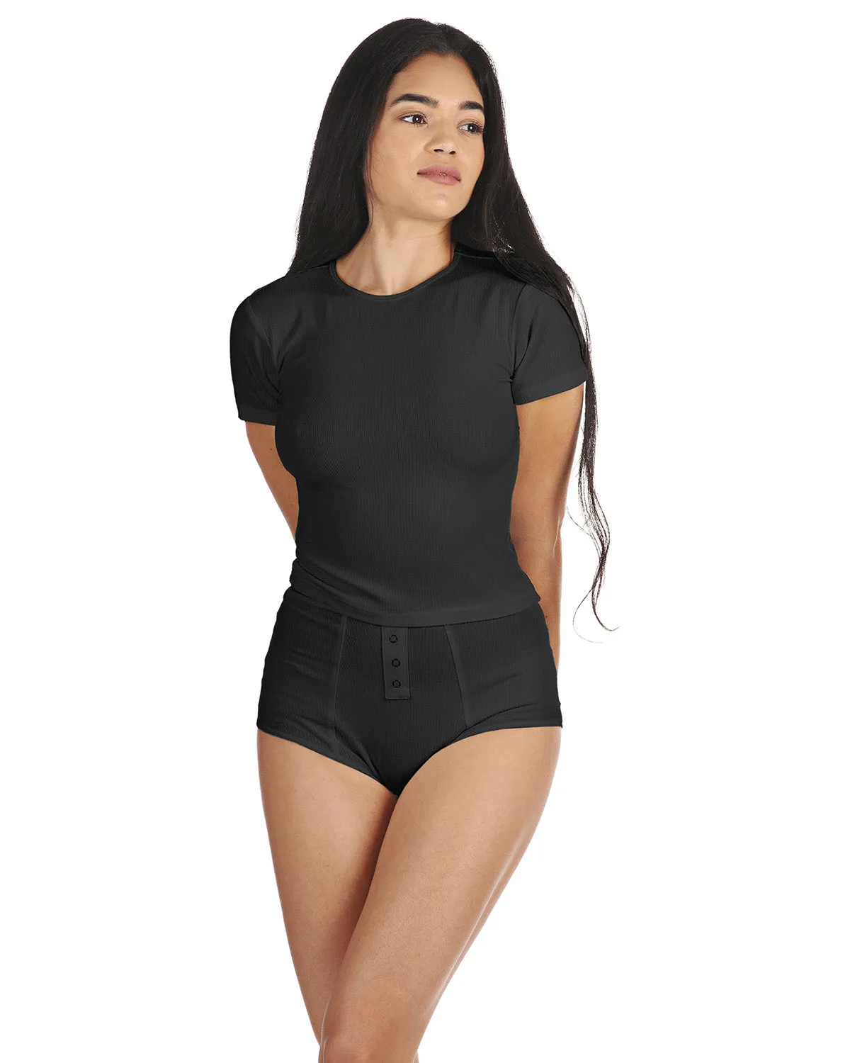 Women's Luxe Rib T-Shirt and Full Coverage Brief Set sold by MeMoi