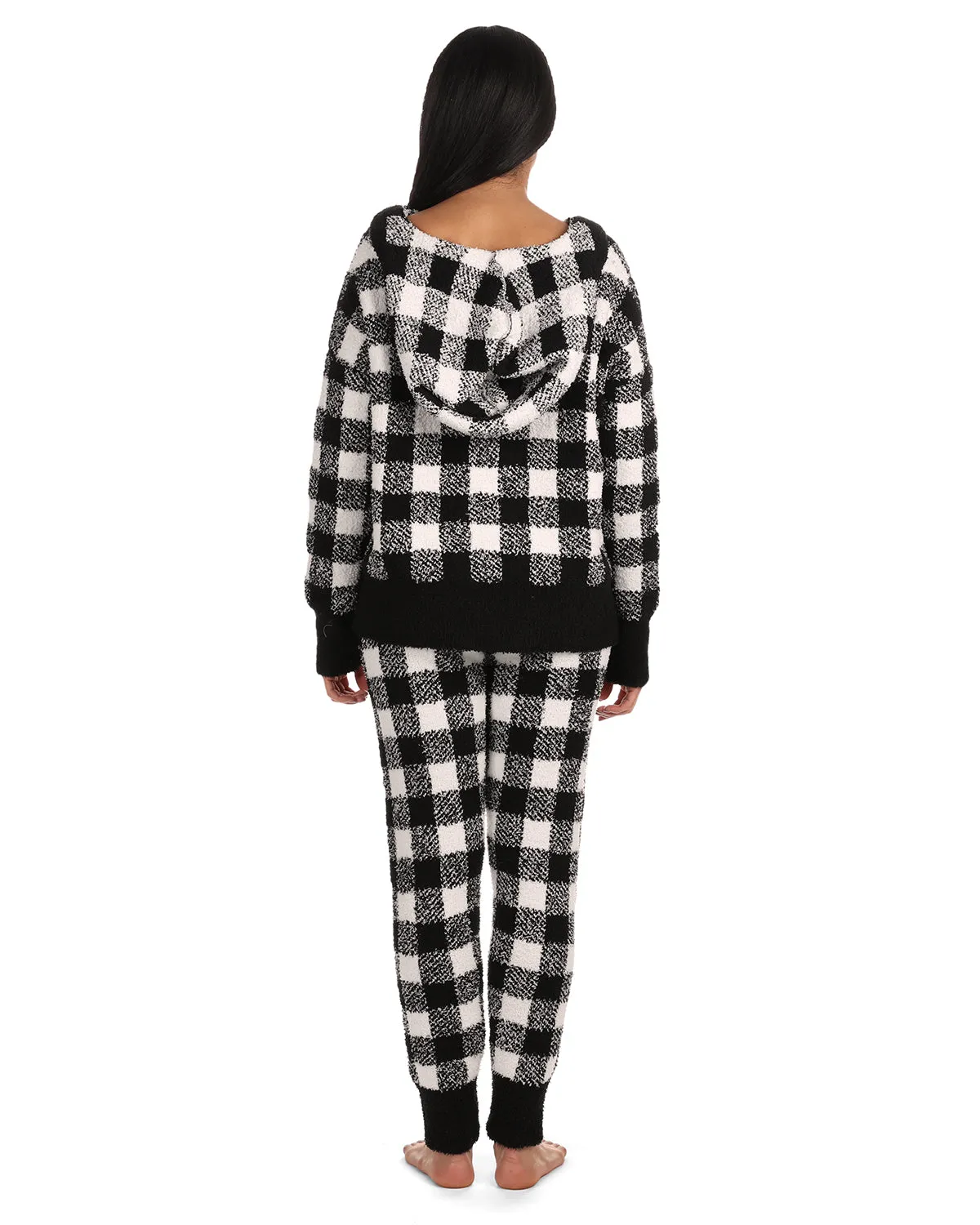 Women's Buffalo Check Cozy Knit Drawstring Hoodie sold by MeMoi product image thumbnail 5