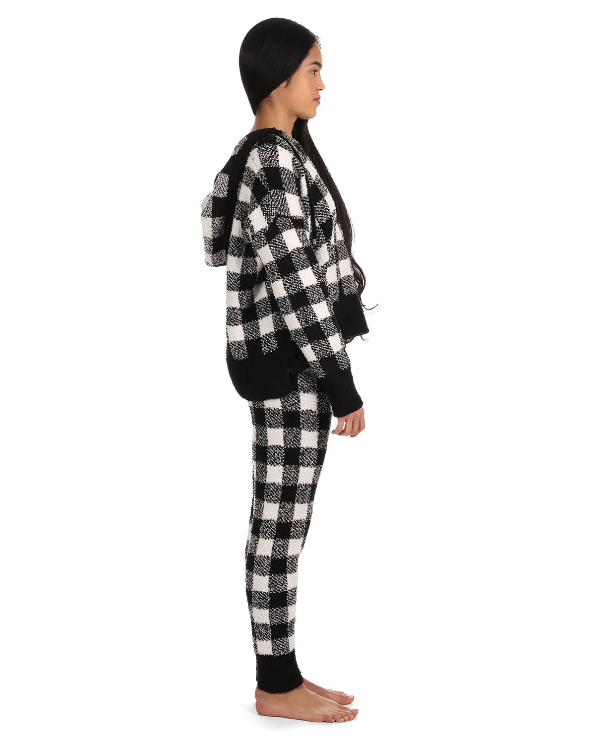 Women's Buffalo Check Cozy Knit Drawstring Hoodie sold by MeMoi product image thumbnail 4