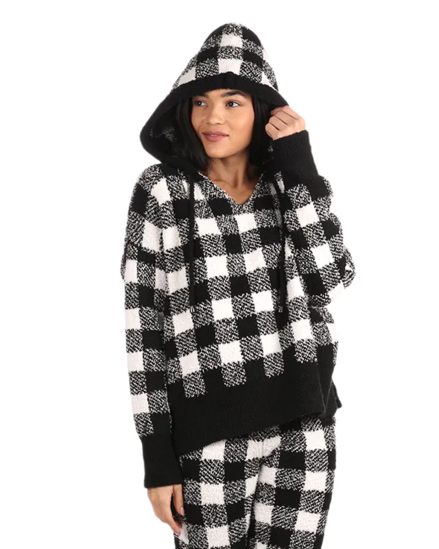 Women's Buffalo Check Cozy Knit Drawstring Hoodie made by MeMoi