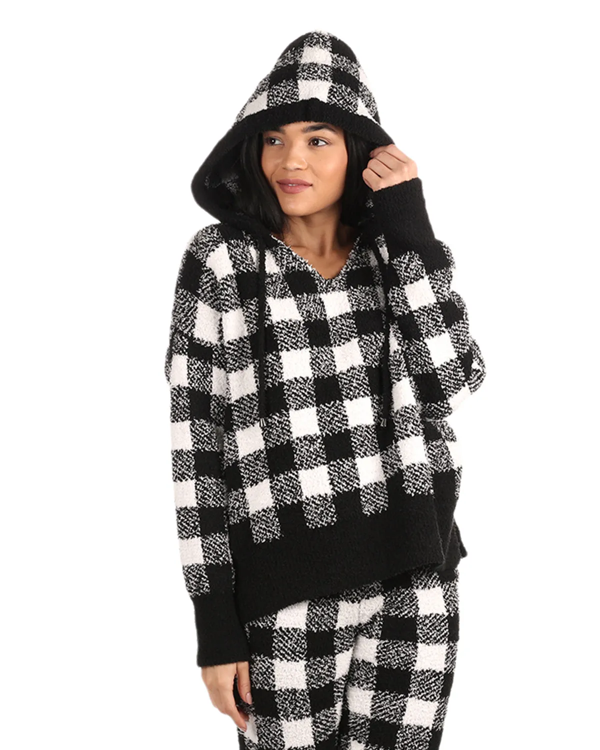 Women's Buffalo Check Cozy Knit Drawstring Hoodie sold by MeMoi