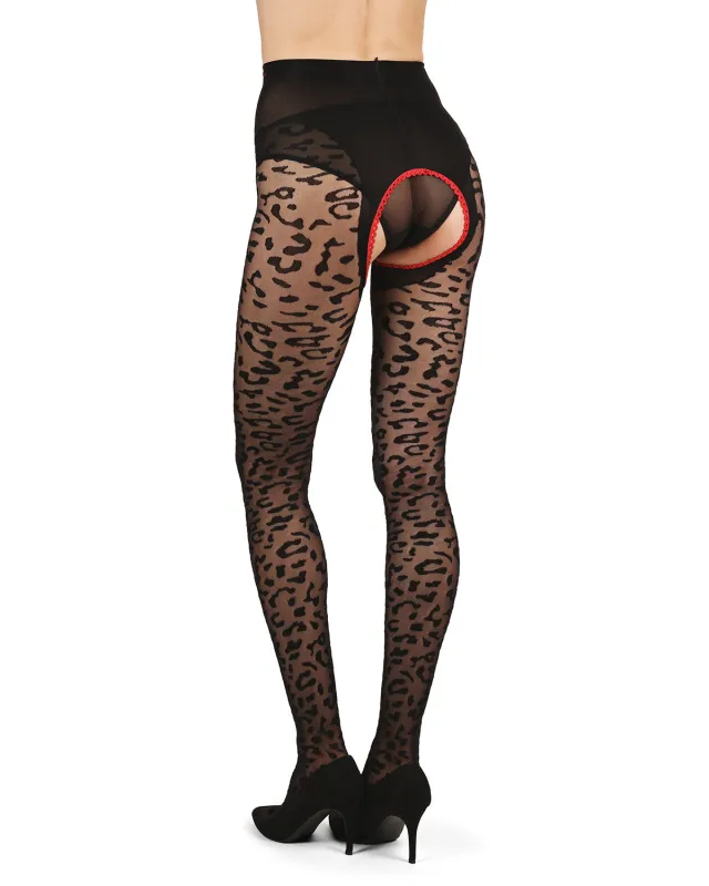 Women's Born To Be Wild Leopard Crotchless Sheer Pantyhose made by MeMoi