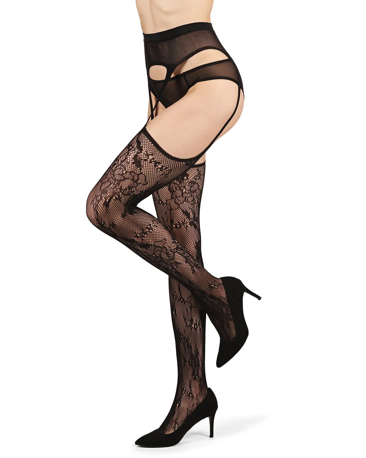 Women's All-In-One Lace Suspender Floral Fishnet Tights sold by MeMoi product image thumbnail 3