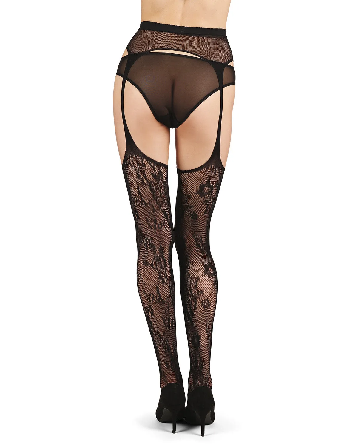 Women's All-In-One Lace Suspender Floral Fishnet Tights sold by MeMoi product image thumbnail 2