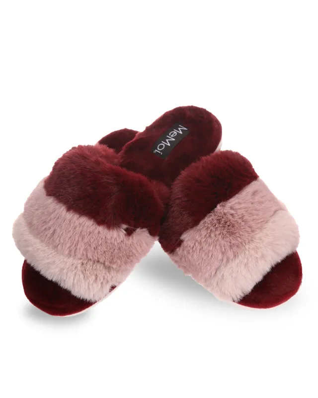 Women's Tonal Stripe Hard Bottom Plush Slippers sold by MeMoi