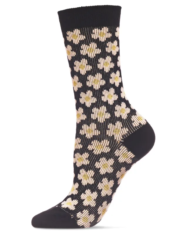 Women's Mod Vintage Style Sweet Daisy Cotton Blend Crew Sock sold by MeMoi