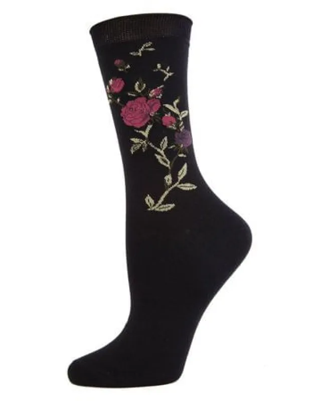 Metallic Floral Cotton Blend Crew Socks sold by MeMoi