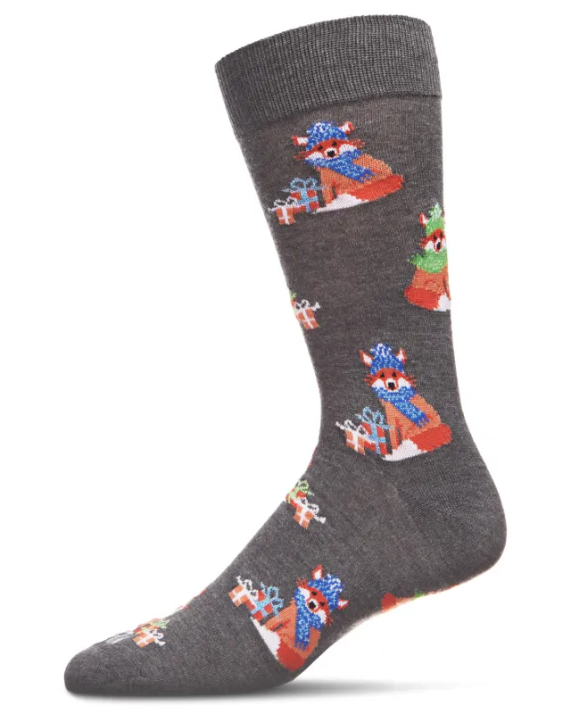 Men's Festive Foxes with Boxes Holiday Novelty Crew Socks sold by MeMoi