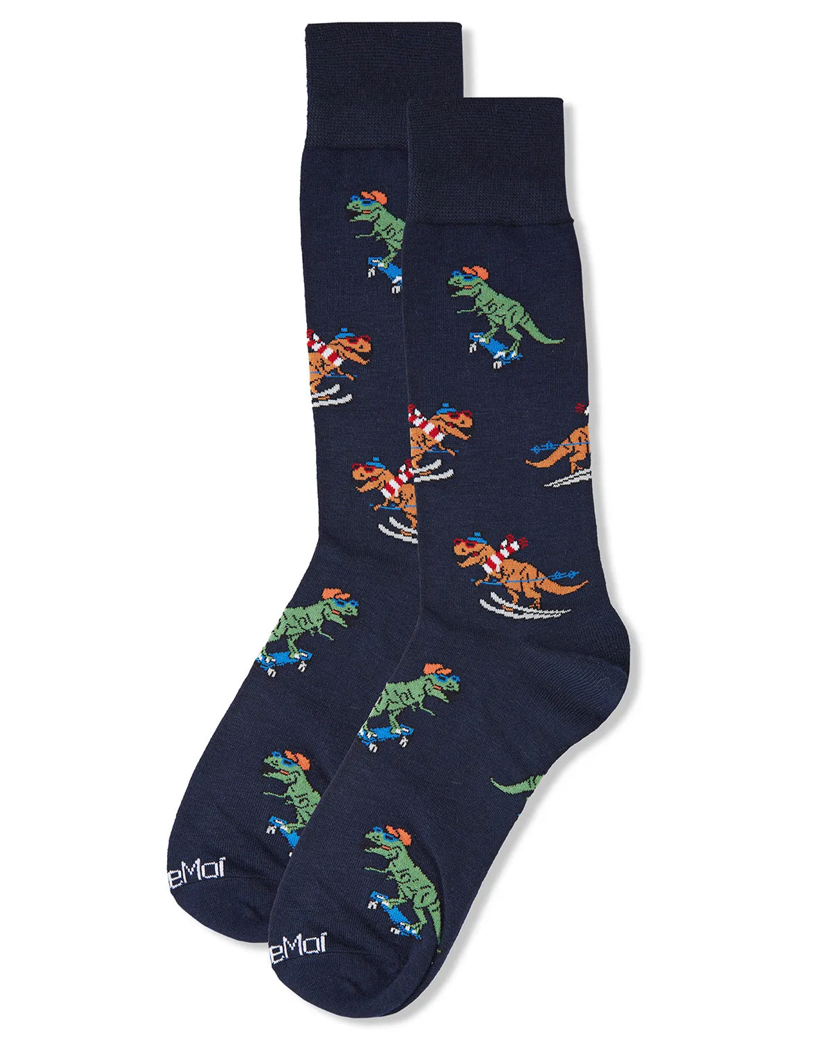 Men's Skiing and Skating Dinosaurs Bamboo Blend Novelty Crew Sock sold by MeMoi product image thumbnail 3