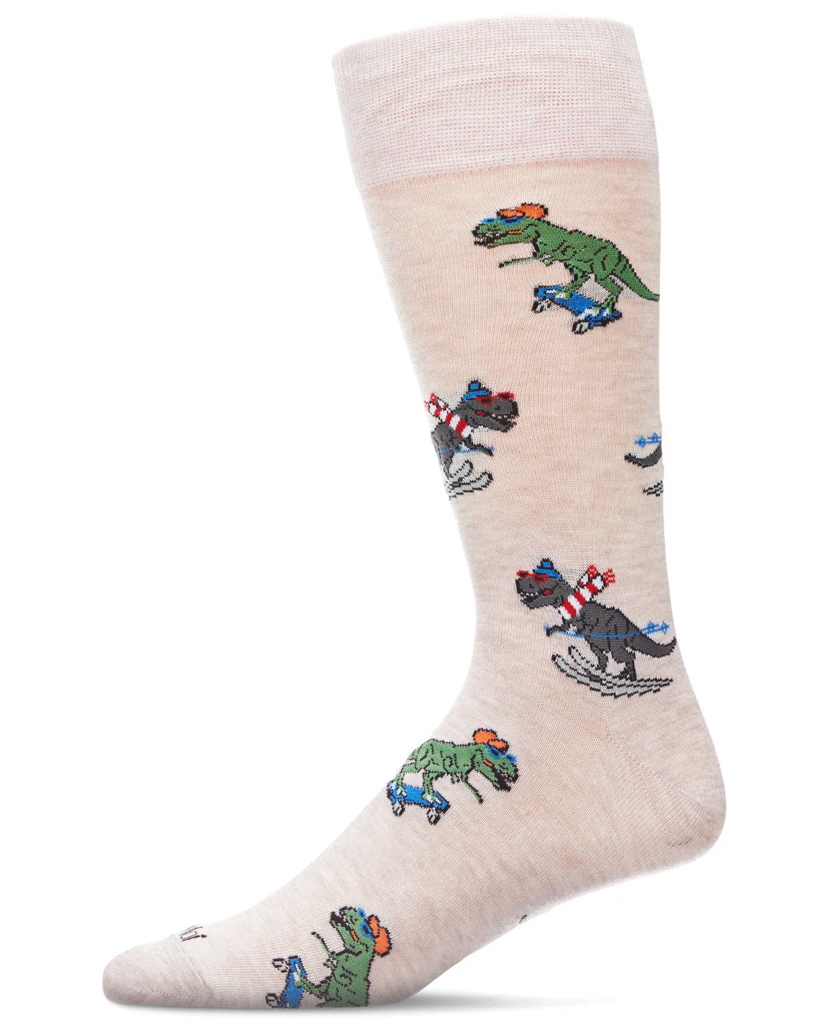 Men's Skiing and Skating Dinosaurs Bamboo Blend Novelty Crew Sock sold by MeMoi product image thumbnail 5