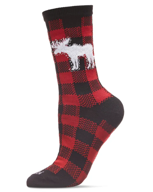 Buffalo Plaid Moose Holiday Crew Socks sold by MeMoi