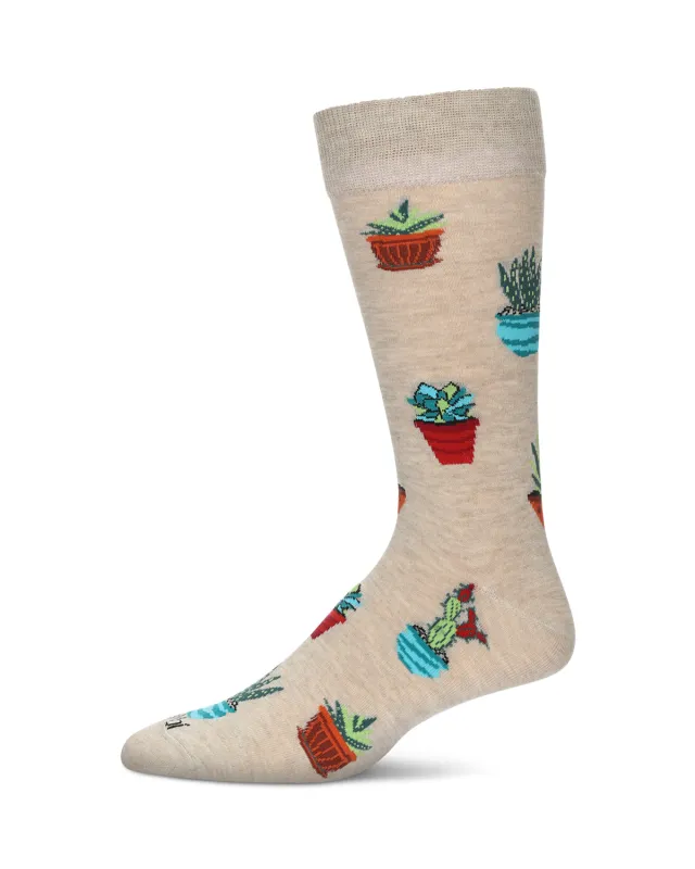 Men's Potted Succulents Bamboo Blend Novelty Crew Sock sold by MeMoi