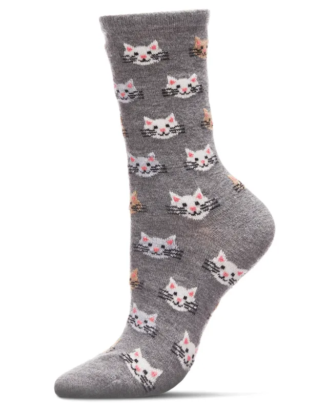 Women's Soft Cheerful Cat Face Cashmere Crew Socks sold by MeMoi