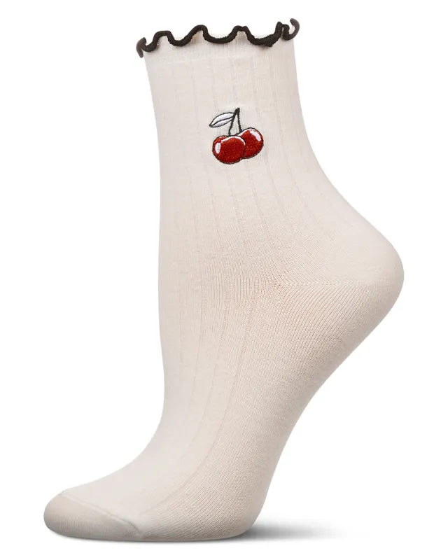Women's Cherry Applique Cotton Blend Fashion Crew Sock sold by MeMoi