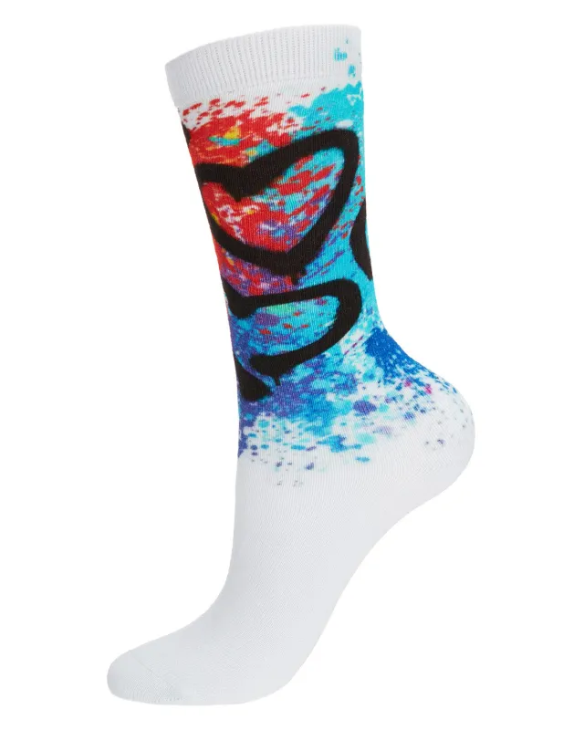 Women's Colorful Graffiti Heart Cotton Blend Crew Socks sold by MeMoi