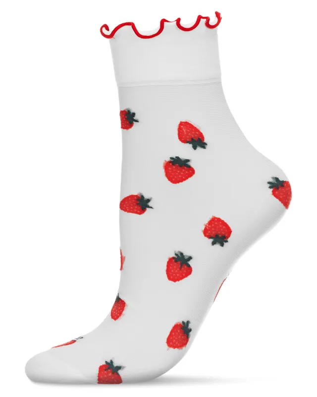 Women's Strawberry Dreams Ruffle Cuff Anklet Sock made by MeMoi