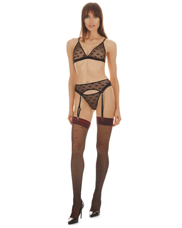 Women's 3 Piece Set Audrey Heart Print Mesh Garter sold by MeMoi