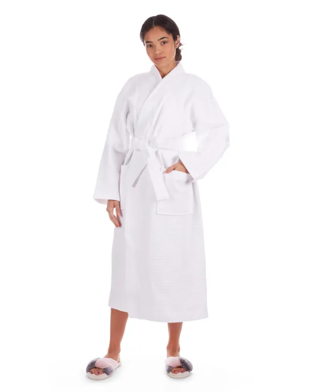 Women's 100% Cotton Woven Waffle Spa-Style Kimono Robe sold by MeMoi