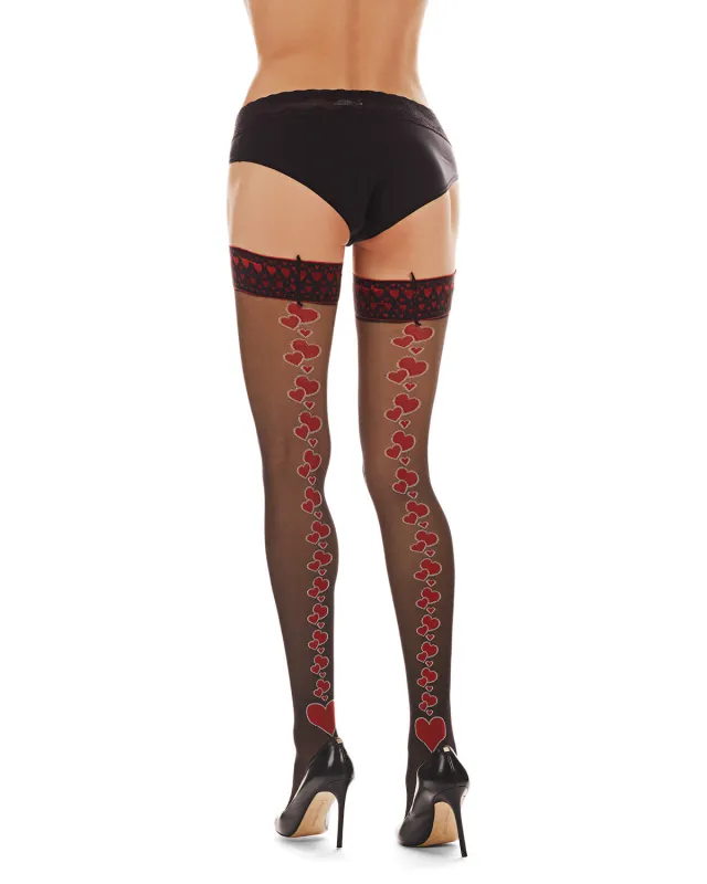 Women's Queen Of Hearts Backseam 20 Denier Sheer Thigh High made by MeMoi