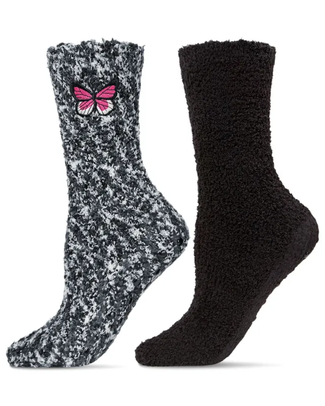 Butterfly Embroidered Cozy Crew 2 Pair Pack sold by MeMoi