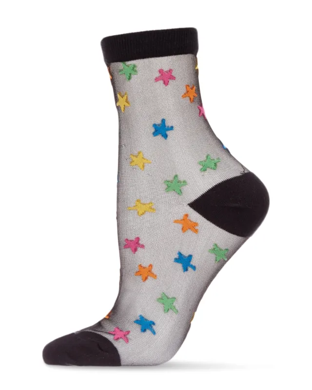 Women's Starstruck Colorful Cotton Blend Sheer Anklet Socks sold by MeMoi