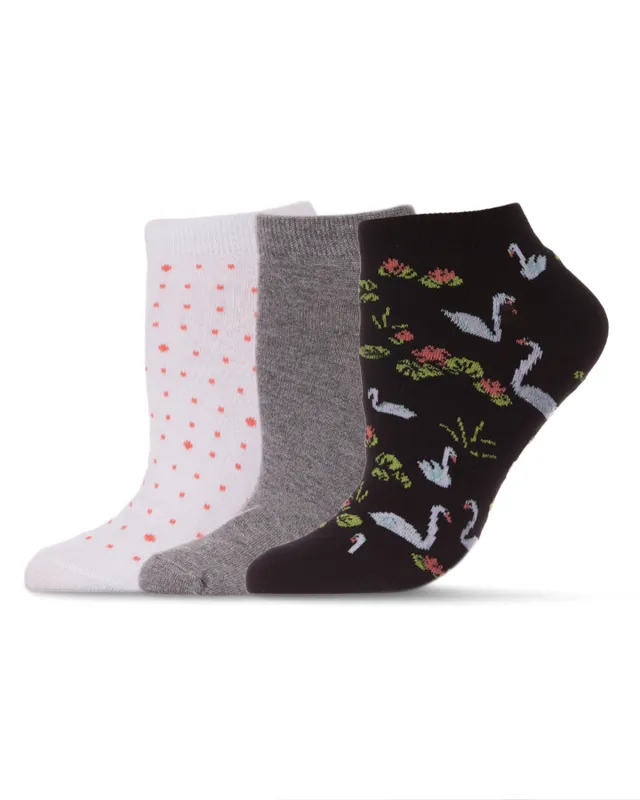 Women's 3 Pair Pack Swan Bamboo Blend Low-Cut Socks sold by MeMoi