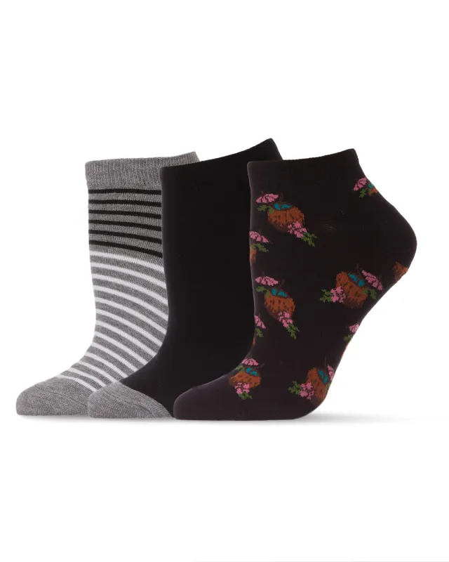 Women's 3 Pair Pack Coconut Drinks Bamboo Blend Low-Cut Socks sold by MeMoi