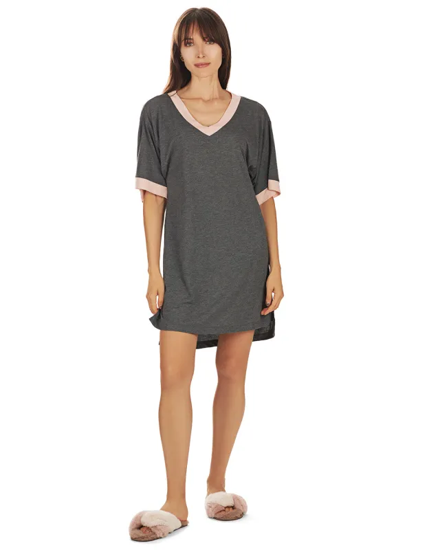Women's Contrast Trim Basic Loose Modal Sleepshirt sold by MeMoi