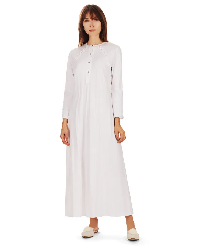 Women's Bell Sleeve Trimmed Long Cotton Blend Placket Gown sold by MeMoi